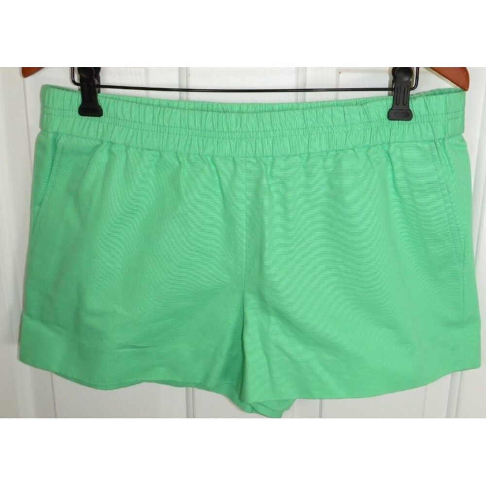 NWT J. Crew Women 's Boardwalk Pull On Short Size 10 Green Cotton Stretch Waist